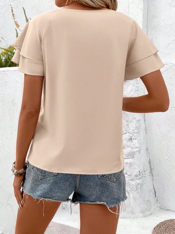 Camisa Casual de Verano con Mangas de Volantes en Color Sólido - Image 98