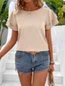 Camisa Casual de Verano con Mangas de Volantes en Color Sólido