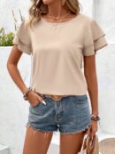 Camisa Casual de Verano con Mangas de Volantes en Color Sólido