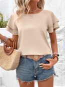 Camisa Casual de Verano con Mangas de Volantes en Color Sólido