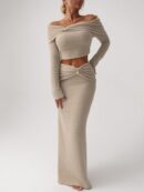 Conjunto Elegante de Top Off-Shoulder y Falda Sirena 2 Piezas