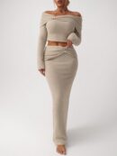 Conjunto Elegante de Top Off-Shoulder y Falda Sirena 2 Piezas