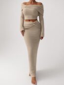 Conjunto Elegante de Top Off-Shoulder y Falda Sirena 2 Piezas