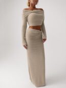 Conjunto Elegante de Top Off-Shoulder y Falda Sirena 2 Piezas