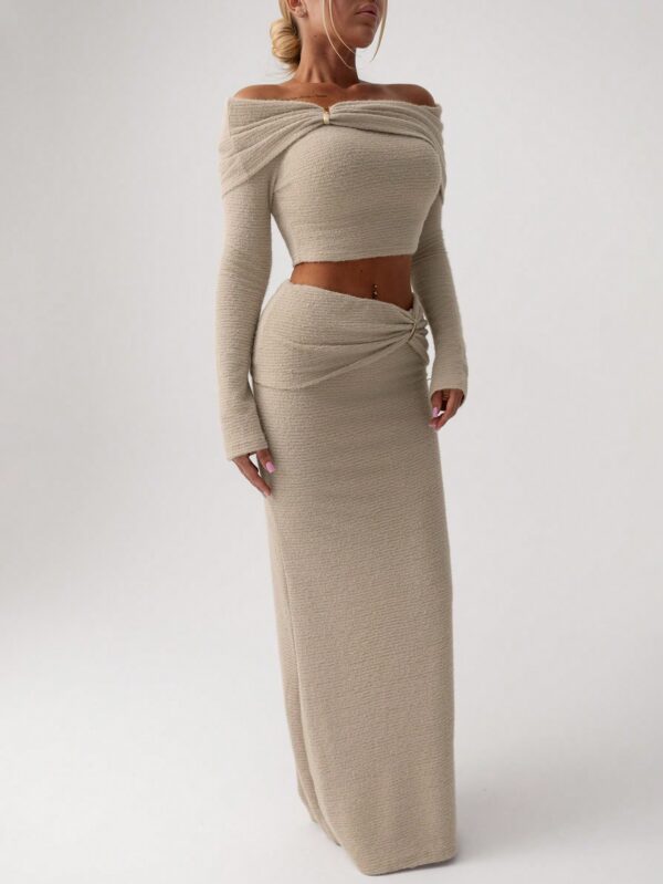 Conjunto Elegante de Top Off-Shoulder y Falda Sirena 2 Piezas - Image 11