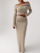 Conjunto Elegante de Top Off-Shoulder y Falda Sirena 2 Piezas