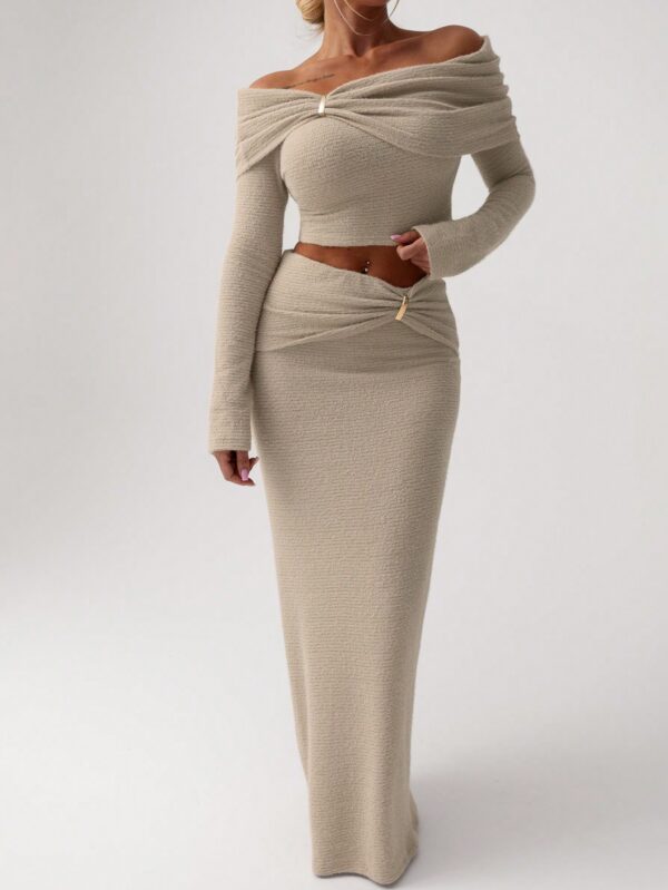 Conjunto Elegante de Top Off-Shoulder y Falda Sirena 2 Piezas - Image 12