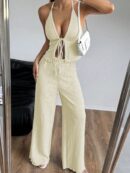 Set de Camisola Plisada y Pantalón Ancho de Textura Suave y Elegante