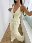 Set de Camisola Plisada y Pantalón Ancho de Textura Suave y Elegante