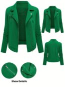 Chaqueta Moto Casual con Cierre y Solapa Texturada