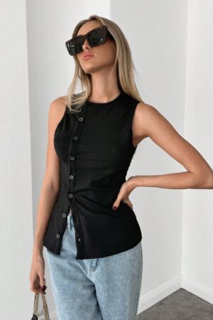 Top Tejido Slim Fit Casual con Botones Frontales