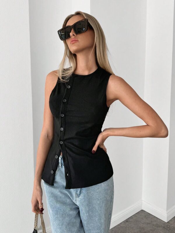 Top Tejido Slim Fit Casual con Botones Frontales
