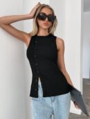 Top Tejido Slim Fit Casual con Botones Frontales