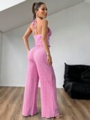 Set de Camisola Plisada y Pantalón Ancho de Textura Suave y Elegante