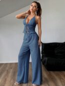 Set de Camisola Plisada y Pantalón Ancho de Textura Suave y Elegante