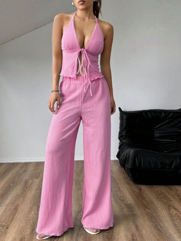 Set de Camisola Plisada y Pantalón Ancho de Textura Suave y Elegante - Image 28