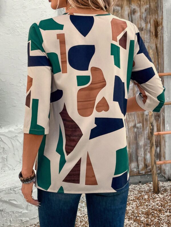 Camisa Casual Manga Larga con Estampado Floral y Cuello Redondo - Image 47