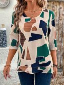 Camisa Casual Manga Larga con Estampado Floral y Cuello Redondo