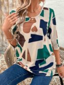 Camisa Casual Manga Larga con Estampado Floral y Cuello Redondo