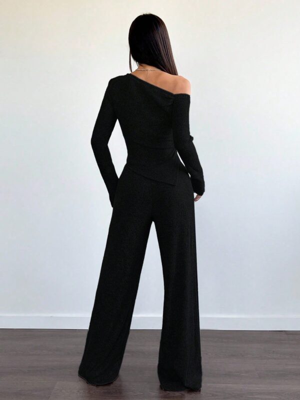 Conjunto Casual de Invierno Asimétrico 2 Piezas: Camiseta y Pantalón Ancho - Image 2