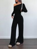 Conjunto Casual de Invierno Asimétrico 2 Piezas: Camiseta y Pantalón Ancho