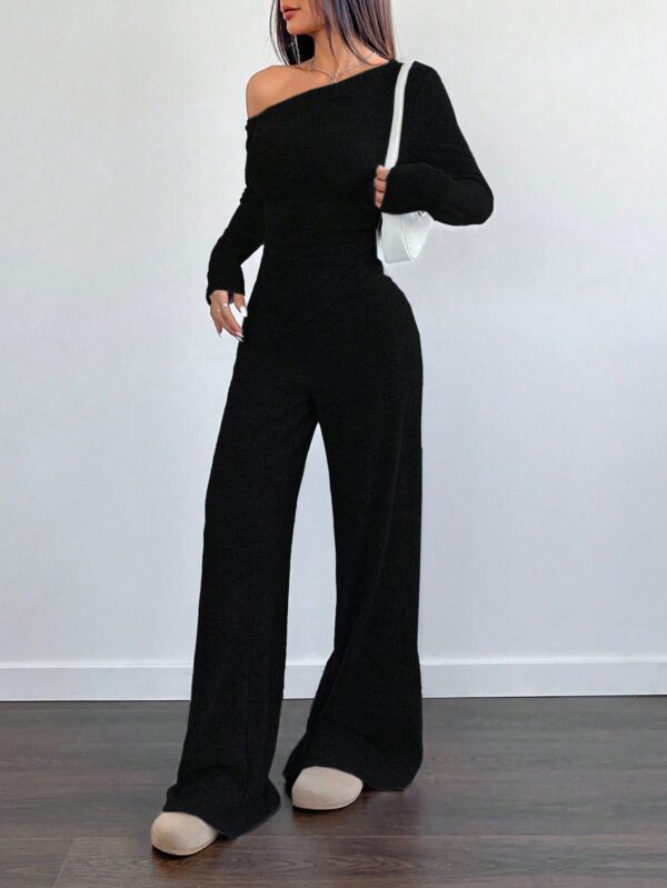 Conjunto Casual de Invierno Asimétrico 2 Piezas: Camiseta y Pantalón Ancho - Image 3