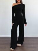 Conjunto Casual de Invierno Asimétrico 2 Piezas: Camiseta y Pantalón Ancho