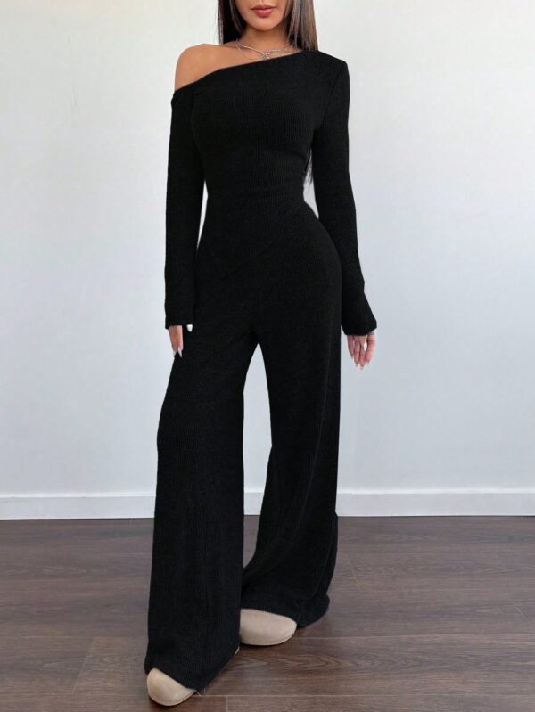 Conjunto Casual de Invierno Asimétrico 2 Piezas: Camiseta y Pantalón Ancho - Image 5