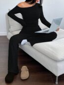 Conjunto Casual de Invierno Asimétrico 2 Piezas: Camiseta y Pantalón Ancho