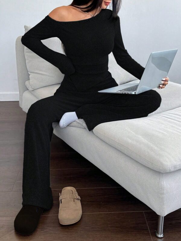 Conjunto Casual de Invierno Asimétrico 2 Piezas: Camiseta y Pantalón Ancho - Image 6