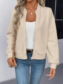 Chaqueta Tejida Jacquard Casual en Color Caqui