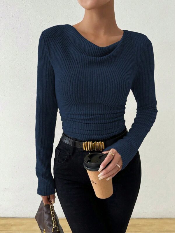 Camiseta Asimétrica Vintage con Cuello Drapeado y Manga Larga Ajustada - Image 94