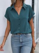 Camisa Casual de Manga Murciélago con Botones Frontales