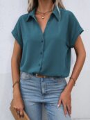 Camisa Casual de Manga Murciélago con Botones Frontales
