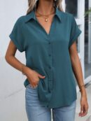 Camisa Casual de Manga Murciélago con Botones Frontales