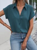 Camisa Casual de Manga Murciélago con Botones Frontales