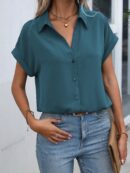 Camisa Casual de Manga Murciélago con Botones Frontales