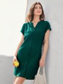 Vestido Mini Casual de Manga Corta con Botones Frontales