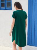 Vestido Mini Casual de Manga Corta con Botones Frontales