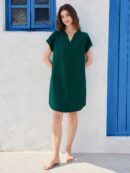 Vestido Mini Casual de Manga Corta con Botones Frontales