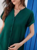 Vestido Mini Casual de Manga Corta con Botones Frontales