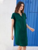 Vestido Mini Casual de Manga Corta con Botones Frontales