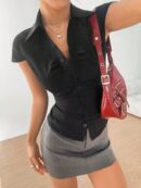 Camisa Casual con Capucha, Cintura Ajustable y Manga Corta