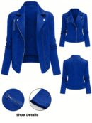 Chaqueta Moto Casual con Cierre y Solapa Texturada