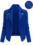 Chaqueta Moto Casual con Cierre y Solapa Texturada