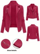 Chaqueta Moto Casual con Cierre y Solapa Texturada