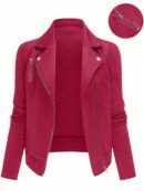 Chaqueta Moto Casual con Cierre y Solapa Texturada