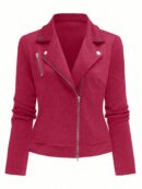 Chaqueta Moto Casual con Cierre y Solapa Texturada