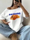 Remera Asimétrica Estampada de Hibiscus y Hombro Descubierto