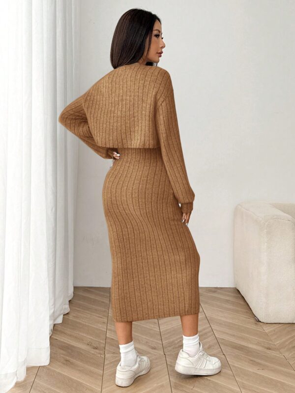 Conjunto Otoñal de Chaqueta y Vestido Midi Ajustado de Punto - Image 26